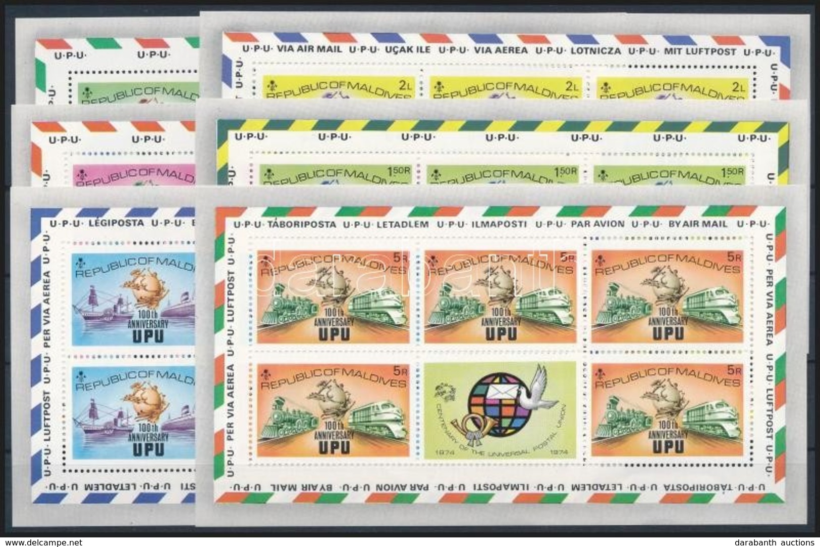 ** 1974 100 éves Az UPU Kisív Sor Mi 514-519 C - Otros & Sin Clasificación