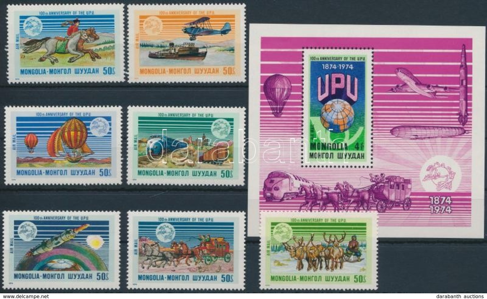 ** 1974 UPU (I.) Sor + Blokk,
UPU (I.) Set + Block
Mi 842-848 + Mi 36 - Otros & Sin Clasificación