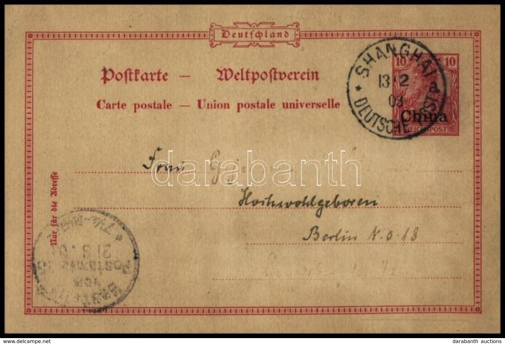 Kína 1903 Díjjegyes Levelezőlap Shanghaiból Berlinbe - Otros & Sin Clasificación