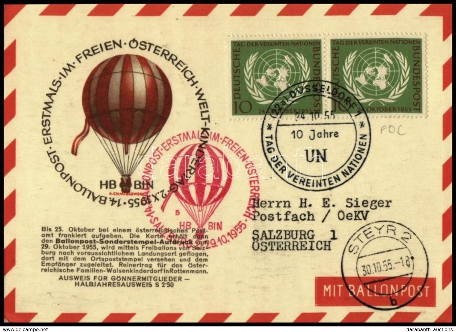 1955 Ballonposta 'SALZBURG' Alkalmi Bélyegzéssel -  'STEYR 2' Mi 221 Párral Bérmentesítve - Otros & Sin Clasificación