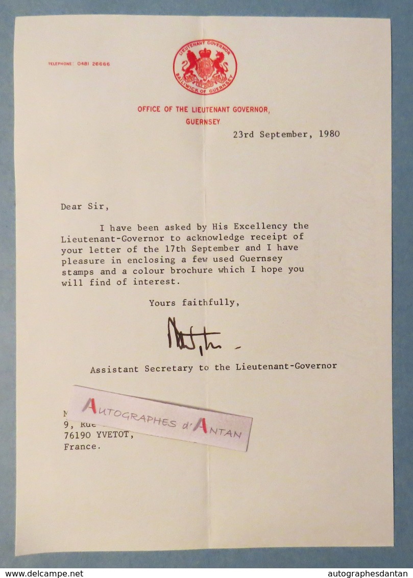 Lettre 1980 GUERNSEY - Office Of The Lieutenant Governor > Yvetot - Cachet - Guernesey - Verenigd-Koninkrijk