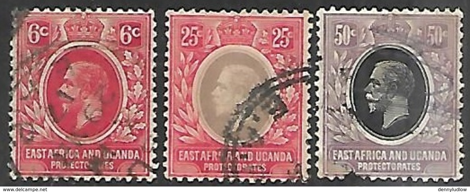 East Africa & Uganda  1912  Sc#42, 46-7  3 Diff  GEO V   Used To The 50c  2016 Scott Value $3.90 - Protectorados De África Oriental Y Uganda