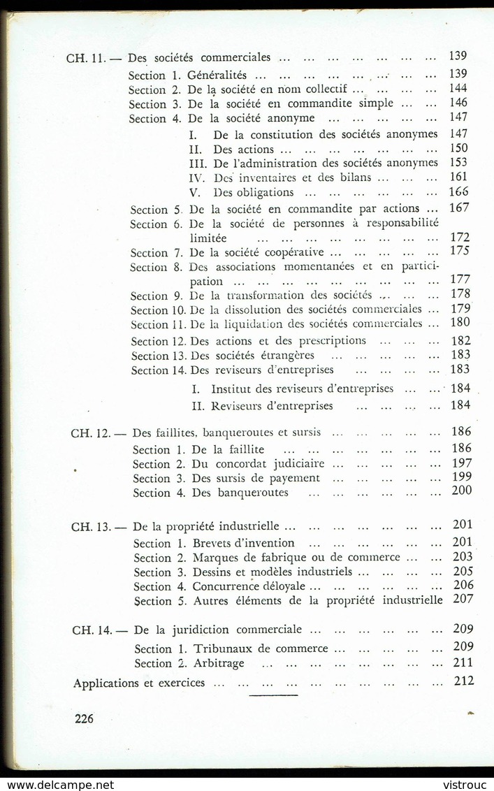 SYNTHESE DU DROIT COMMERCIAL - M. DE CLERCQ - Edition A. DE BOECK, Bruxelles, 1977 - Table Des Matières En Scans 3 Et 4. - Comptabilité/Gestion