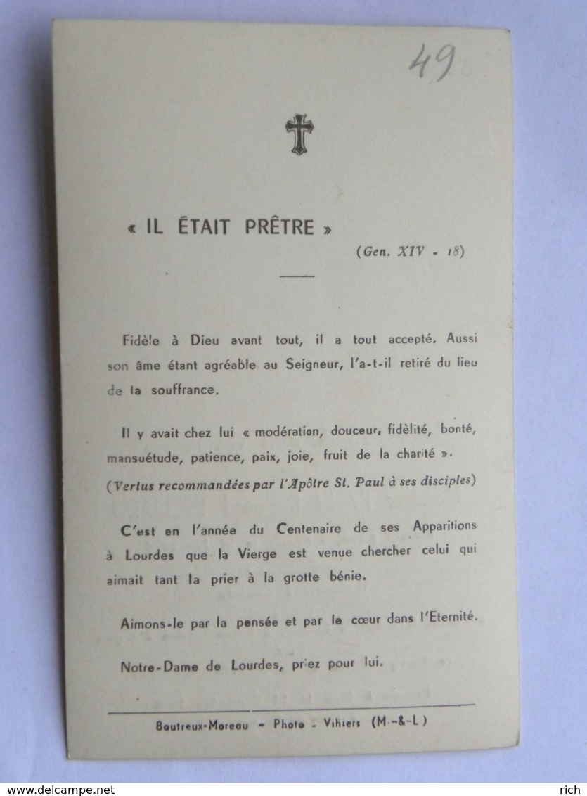 Image Religieuse - Décès Mr L'Abbé Raymond Belliard 1958 - Angers Combrée, Cheviré Le Rouge, Longué, Martigné Briand... - Imágenes Religiosas