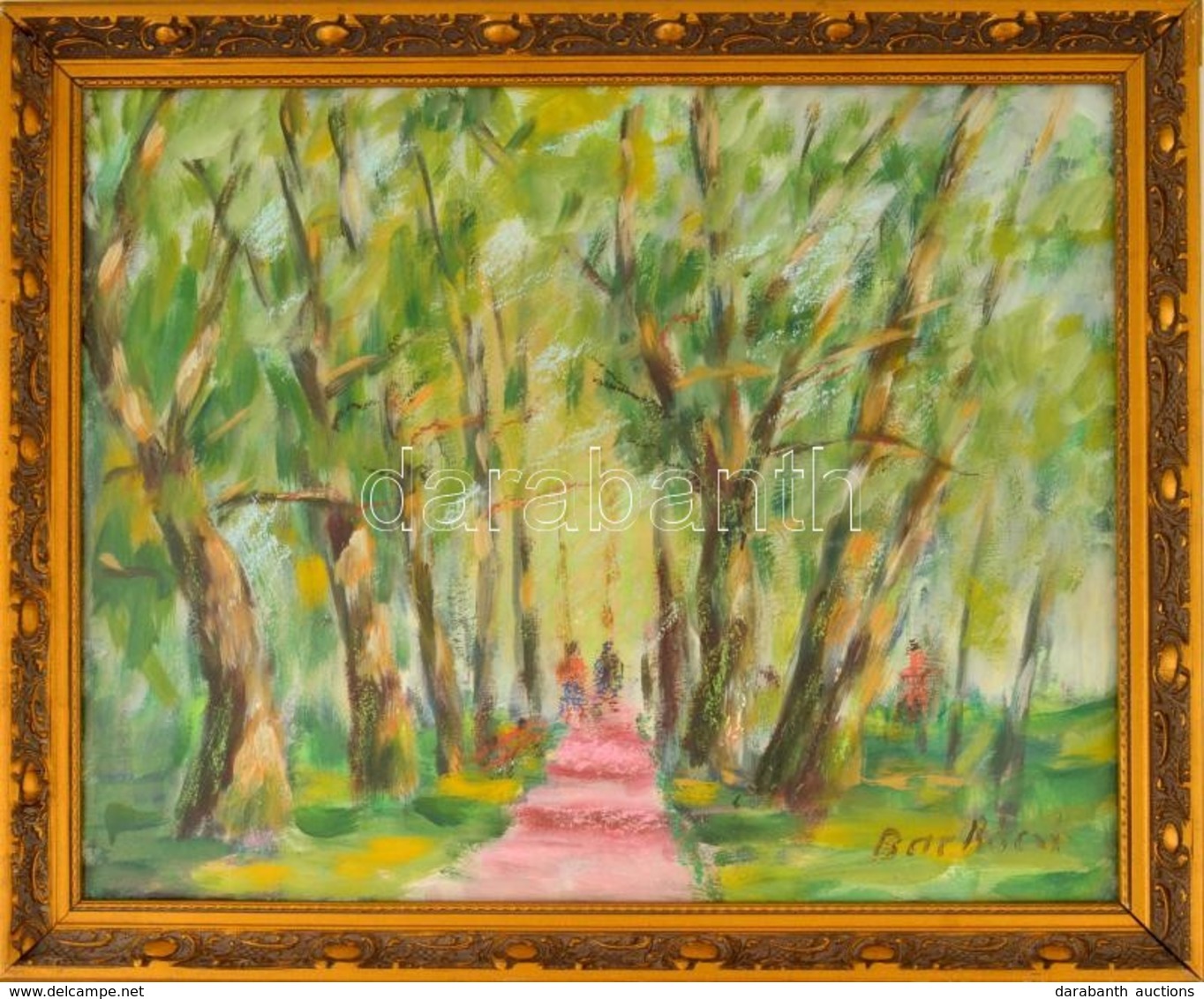 Barkóczi Gyula (1912-2016): Zsennyei Park. Olaj, Farost, Jelzett, üvegezett Keretben, 40×50 Cm - Otros & Sin Clasificación