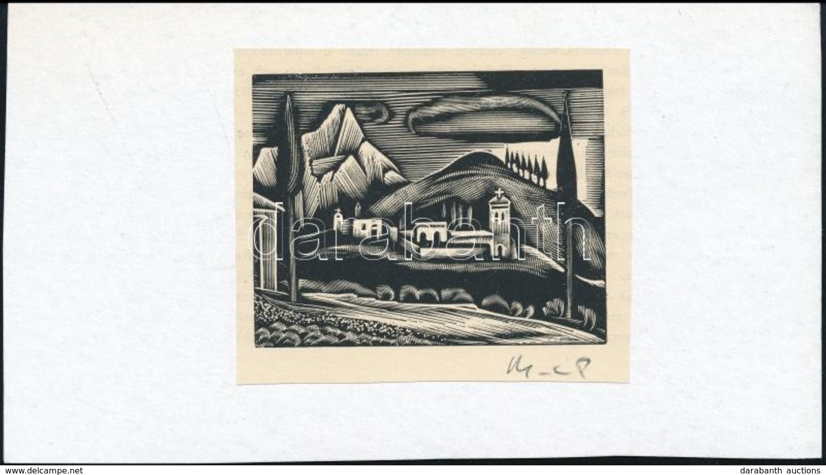 Molnár C. Pál (1894-1981): Táj, Fametszet, Kartonra Ragasztva, Utólagos Jelzéssel, 6×7,5 Cm - Otros & Sin Clasificación