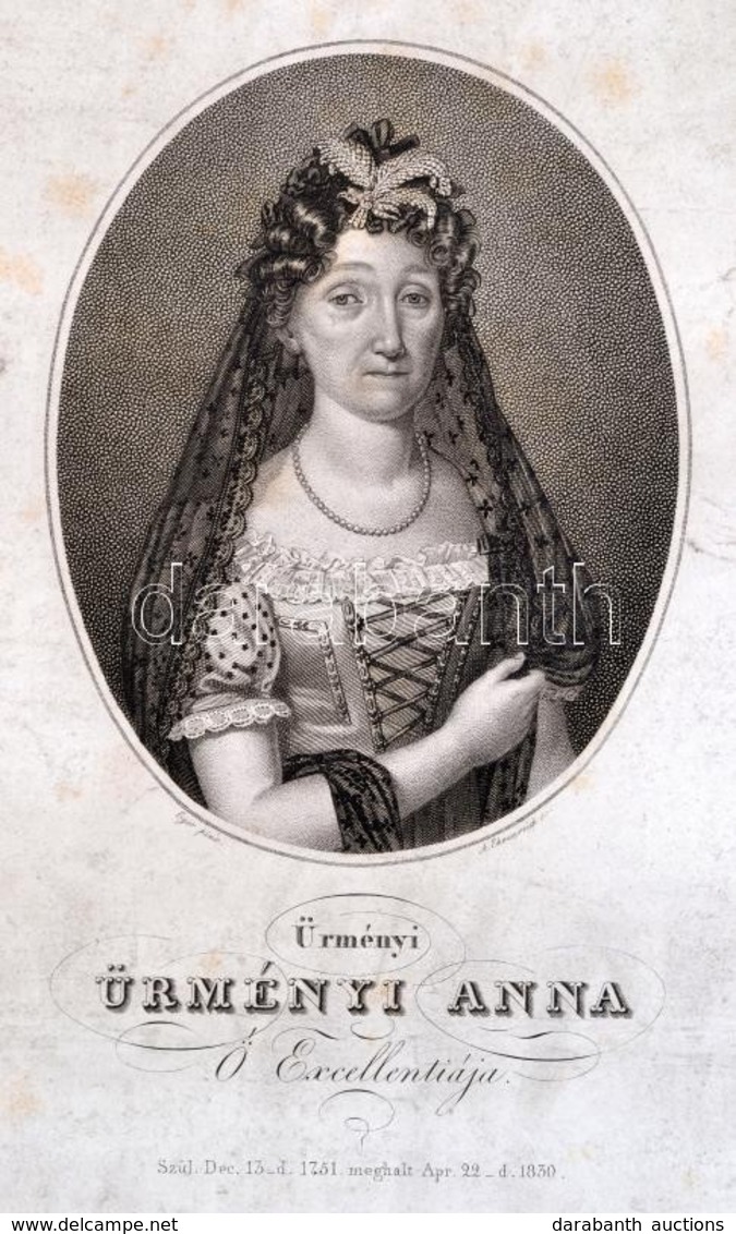 Cca 1831 ürményi Ürményi Anna (1751-1830) ő Exccellentiája Rézmetszetű Portréja, (Ürményi József (1741-1825) Országbíró, - Estampas & Grabados