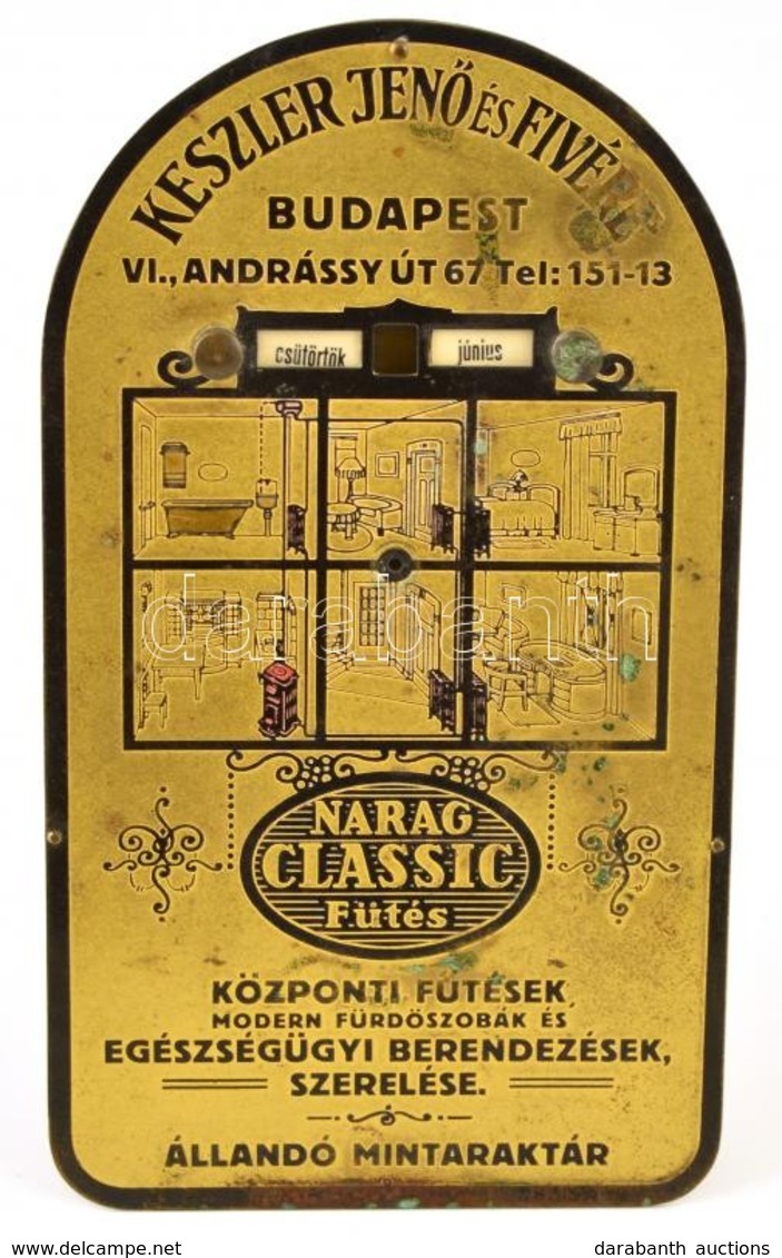 Cca 1930 Keszler Jenő és Fivére Fűtés és Fürdőszoba Fleszerelések. Mechanikus, Festett Asztali Naptár. 15 Cm - Sonstige & Ohne Zuordnung