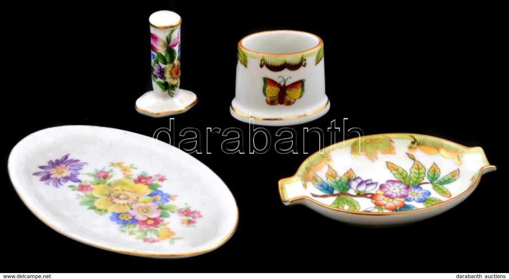 Herendi Porcelán Kis Tárgyak, 3 Db + Zsolnay Porcelán Kis Tálka, Kézzel Festett, Jelzett, Kis Kopásnyomokkal - Otros & Sin Clasificación