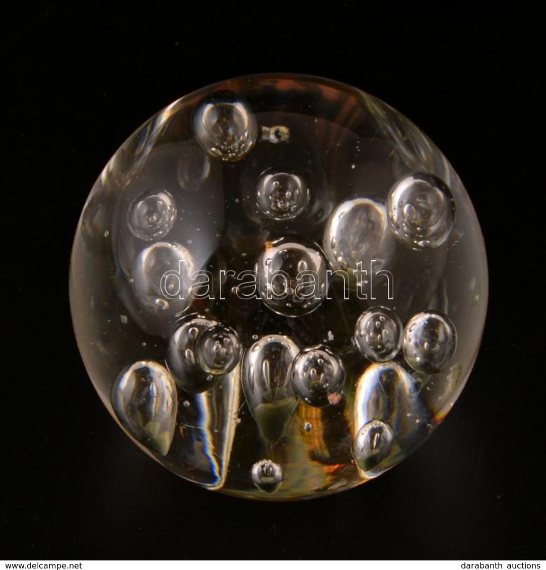 Buborékos átlátszó üvegnehezék, Sérüléssel, D: 8 Cm - Vidrio & Cristal