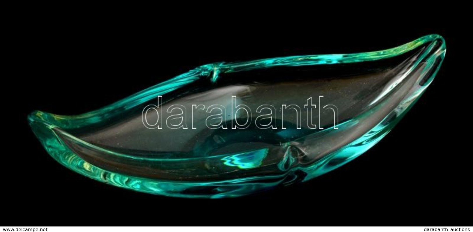 Türkizszínű üvegtál, Karcolásokkal, 25×10 Cm - Glas & Kristall