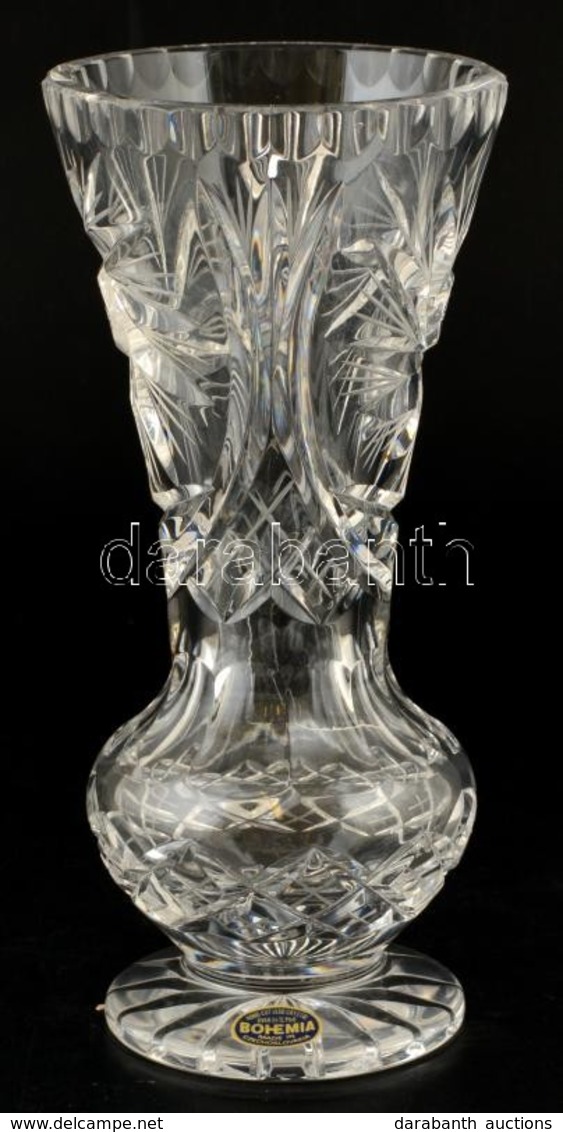 Bohemia Csiszolt ólomkristály Váza, Jelzett, Hibátlan, M: 20,5 Cm - Glas & Kristall