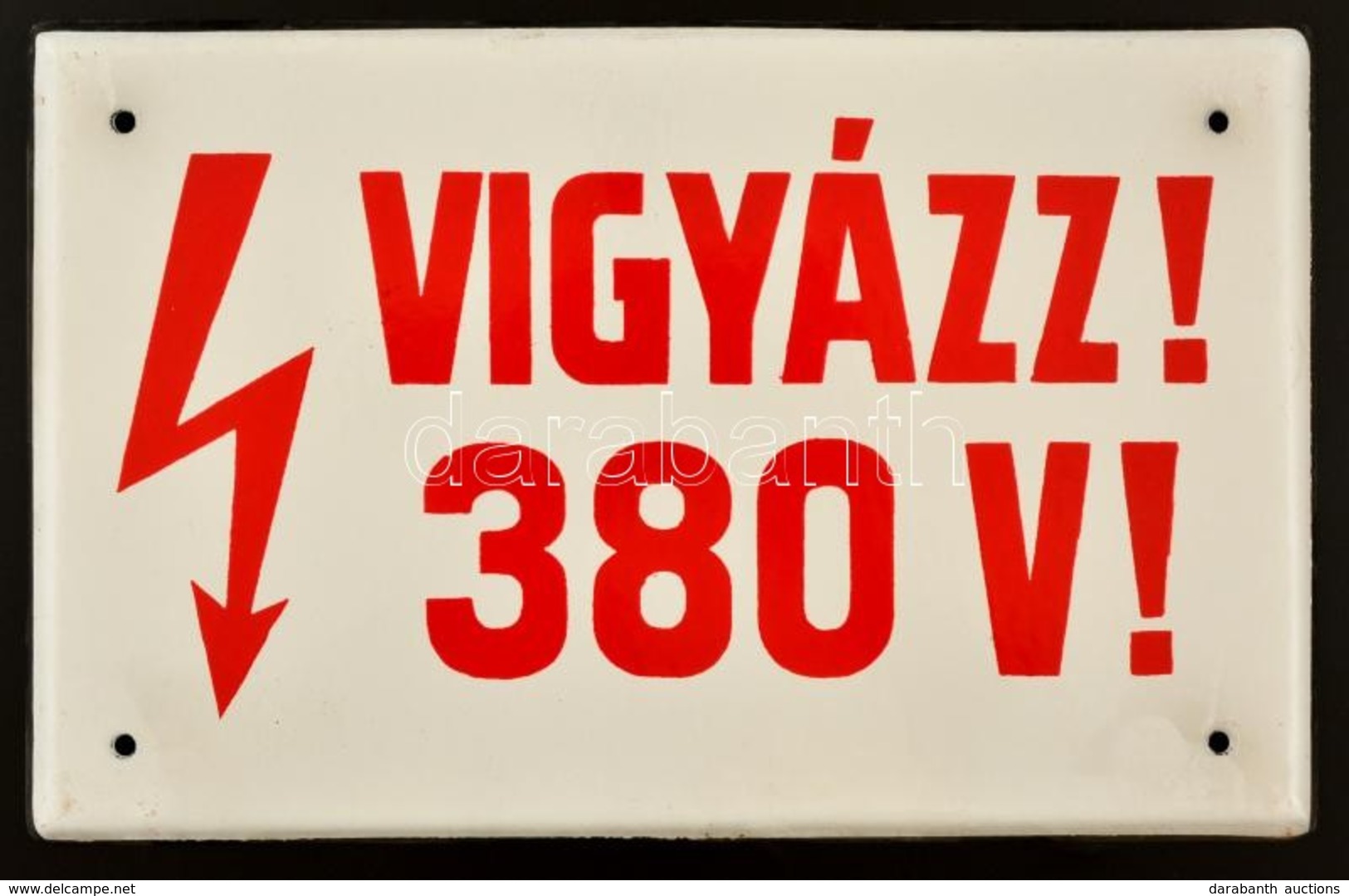 'Vigyázz! 380 V!' Feliratú Zománctábla, Apró Kopásokkal, 16×25 Cm - Otros & Sin Clasificación