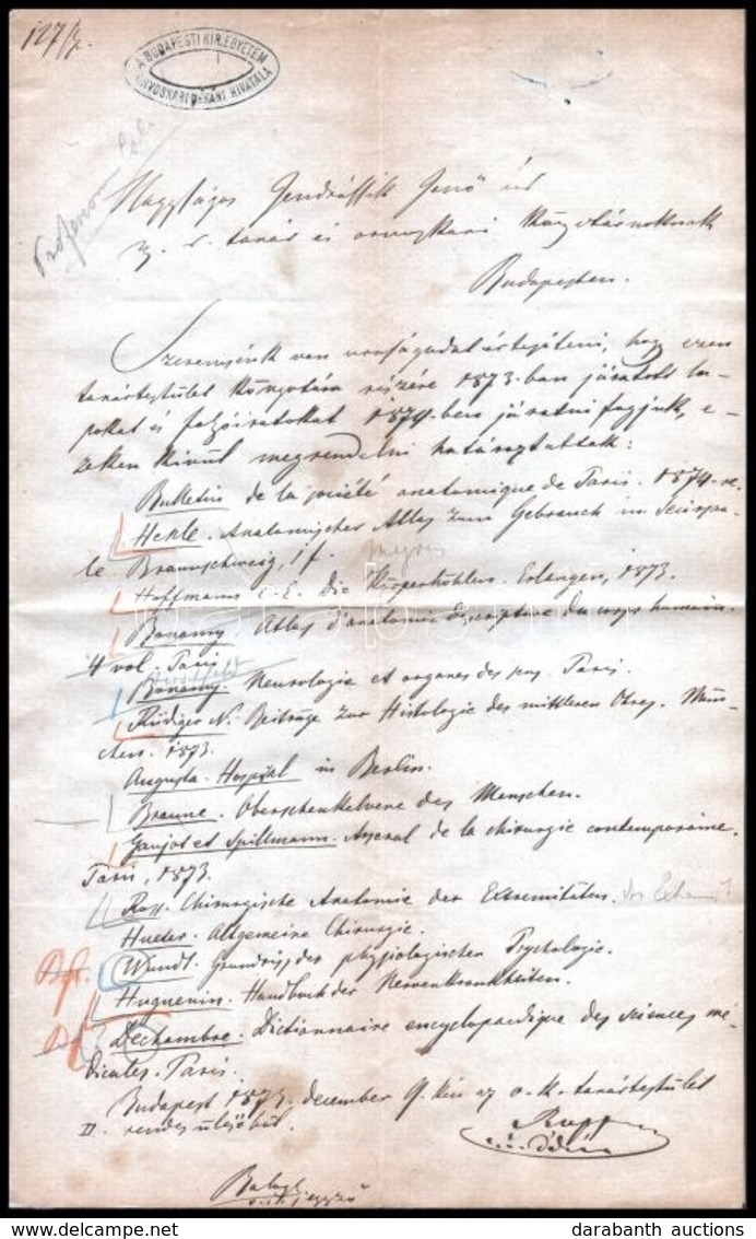 1873 Budapest, A Budapesti Királyi Egyetem Orvoskari Dékáni Hivatala Pecsétjével Ellátott Okmány - Ohne Zuordnung
