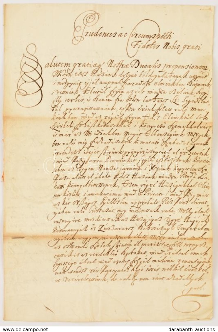 1707. Bélabánya Városához Kassán írt Levél II. Rákóczi Ferenc Aláírásával és Pecsétjével. Az Ország állapotáról és Az Eg - Sin Clasificación