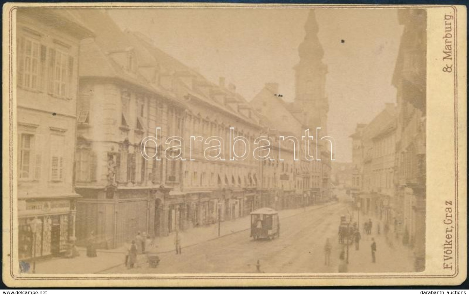 Cca 1895 Graz, Herrengasse üzletekkel és Villamosokkal, F. Völker Keményhátú Fotója, Hátoldalon Feliratozva, 6×10 Cm - Sonstige & Ohne Zuordnung