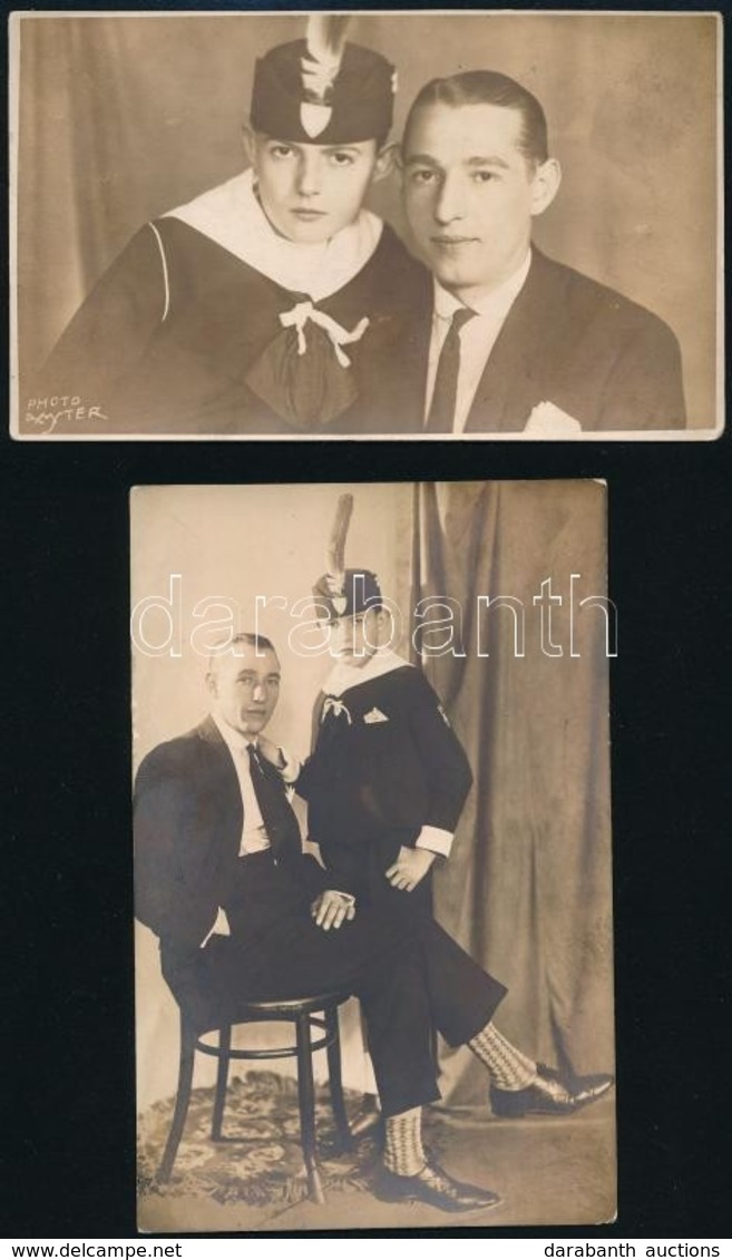 Cca 1930 Levente Legény és Apja, 2 Db Fotó, 9×14 Cm - Sonstige & Ohne Zuordnung