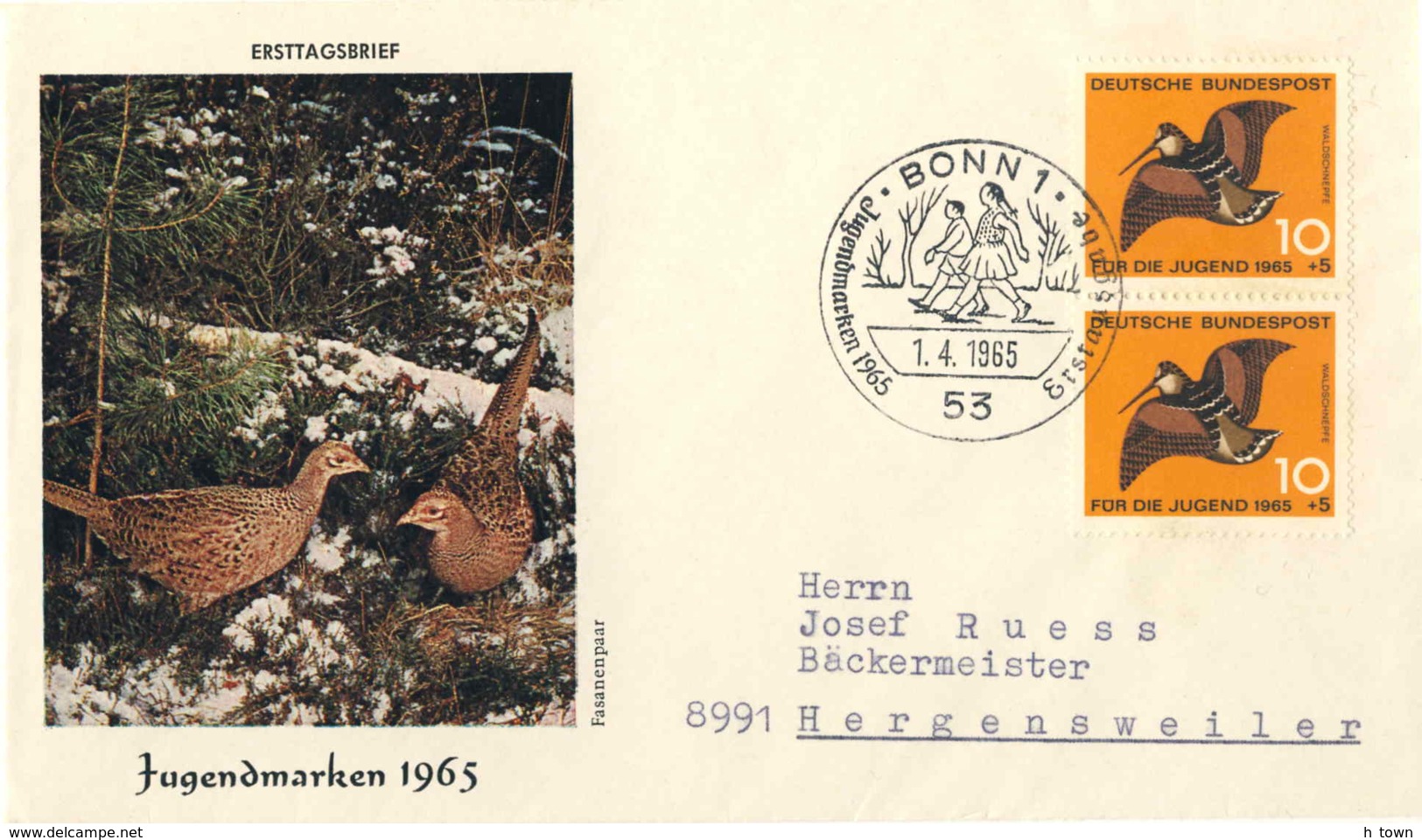 930  Faisan De Colchide: Env. Premier Jour D'Allemagne, 1965 - Pheasant FDC From Germany - Gallinacées & Faisans