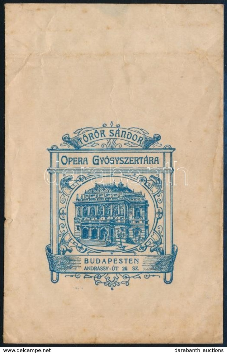 Török Sándor Opera Gyógyszertár, Andrássy út. 26., Tasakja, 15x9 Cm - Publicidad