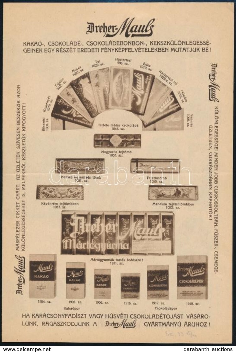 Cca 1930 Dreher-Mauls Kakaó-, Csokoládé, Csokoládébonbon-, Kekszkülönlegességet Gyártó Vállat Prospektusa. - Werbung