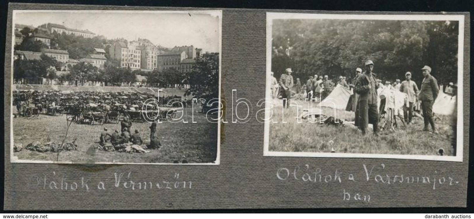 1919 Román Katonák Budapesten (Vérmező, Városmajor), 2 Db Albumlapra Ragasztott Fotó, 4×5,5 Cm - Otros & Sin Clasificación