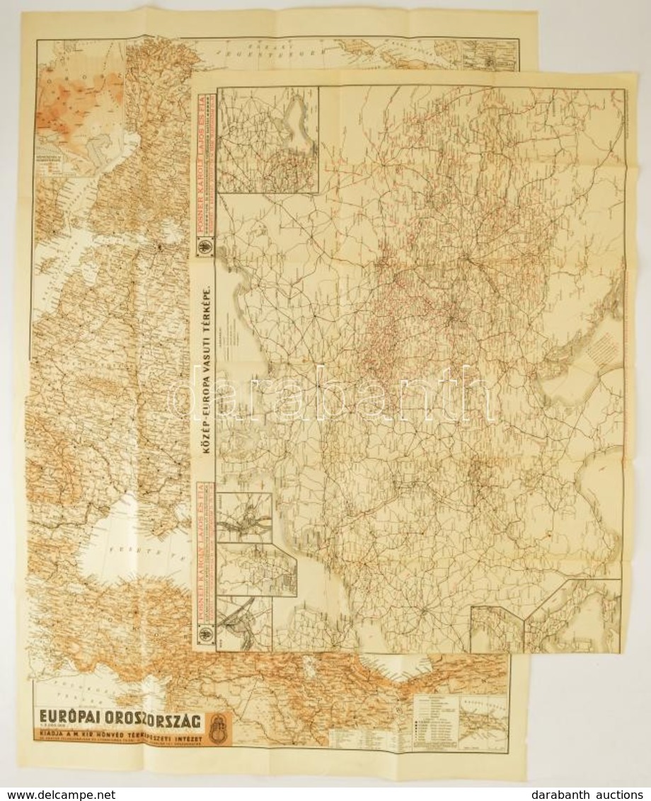 2 Térkép 1942 Európai Oroszország Térképe, 1:5000.000, M. Kir. Honvéd Térképészeti Intézet,hajtott. 94×63 Cm + Közép Eur - Otros & Sin Clasificación