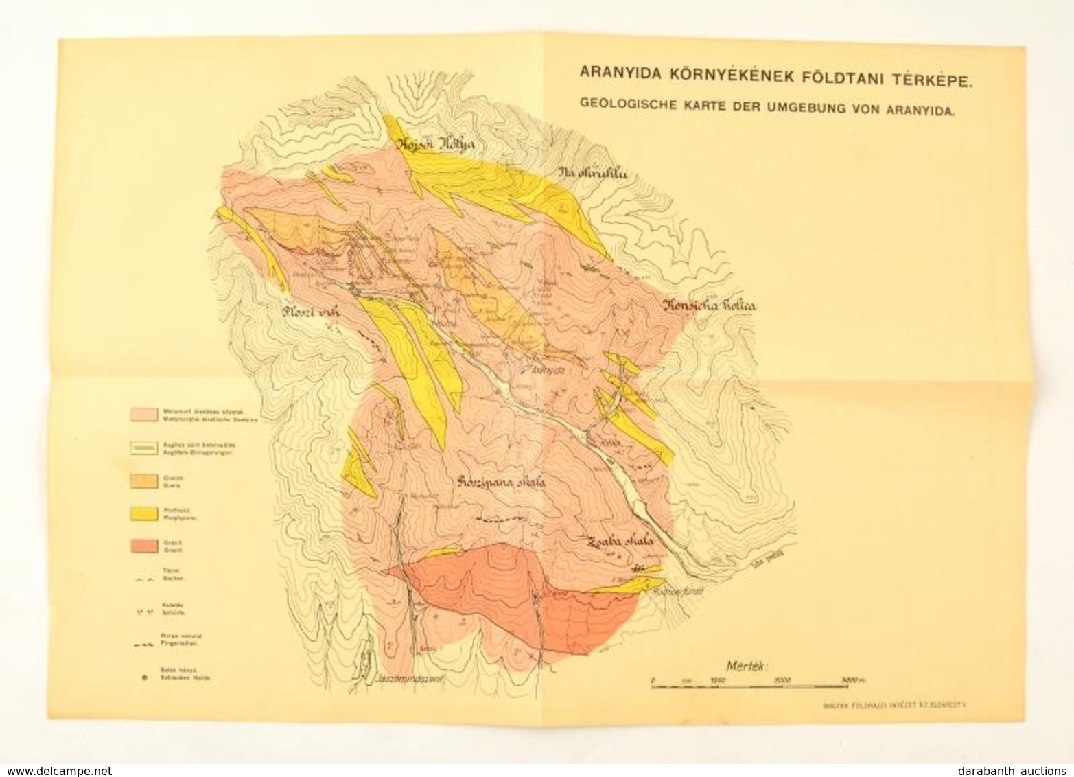 Cca 1910 Aranyida Környékének Földtani Térképe. 46 X 35,5 Cm. - Sonstige & Ohne Zuordnung