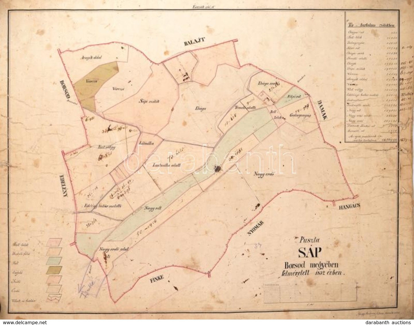 2 Db Régi Térkép: Cca 1860 Tinke Határában Dessewffy Gyula úr Birtokai, Sérült 50x60 Cm, 1850 Pusztasáp Térképe Borsod M - Sonstige & Ohne Zuordnung