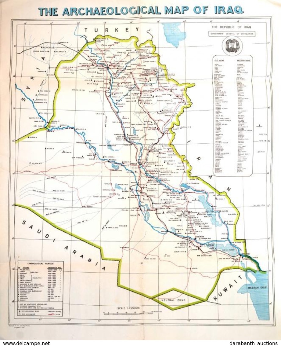 1967 The Archeological Map Of Iraq. 1:1,500.000, Baghdad, Survey Press, Angol Nyelven, Hajtásnyomokkal, Kis Szakadással, - Sonstige & Ohne Zuordnung