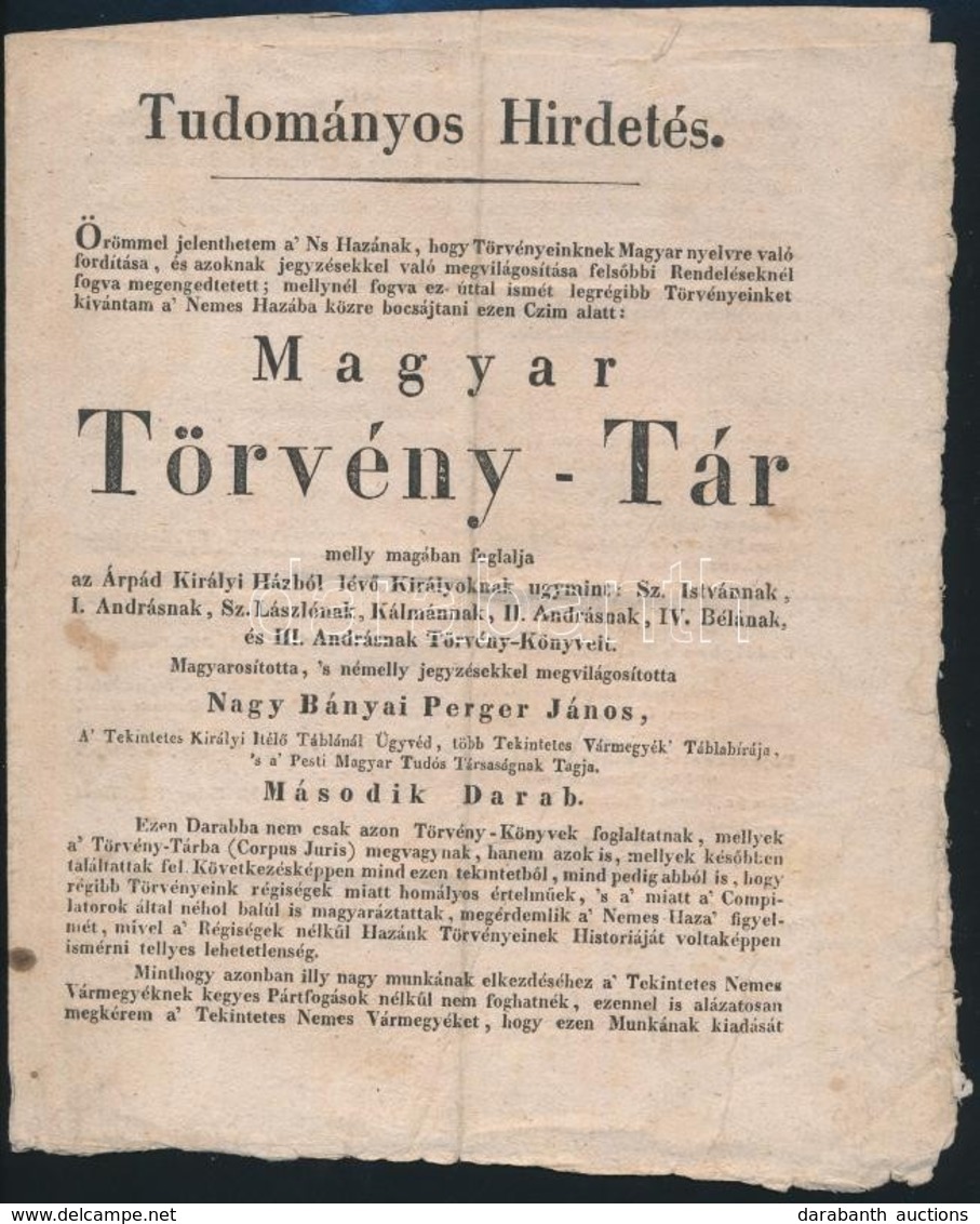 Cca 1840 A Tudományos Törvénytár C. Folyóirat Előfizetési Felhívása 4p. 25 Cm - Ohne Zuordnung