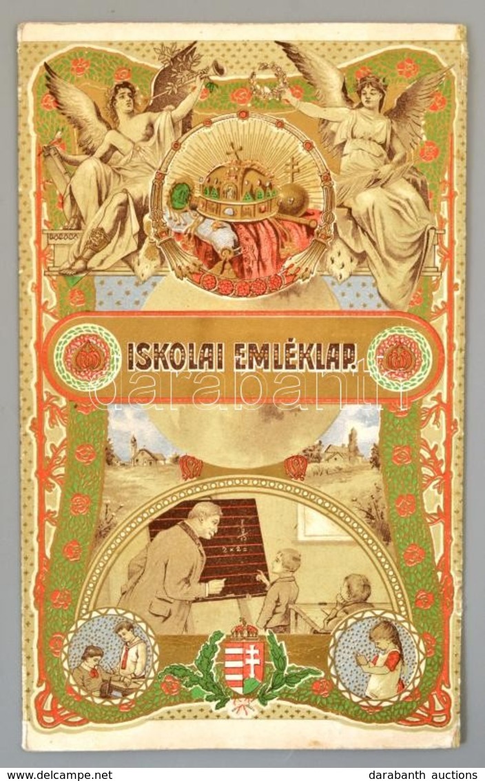 1914 Rendkívül Dekoratív Szecessziós, Aranynyomásos Kihajtható Iskolai Emléklap, Szign.: K. Sávely D., Fényképpel, A Nag - Sin Clasificación