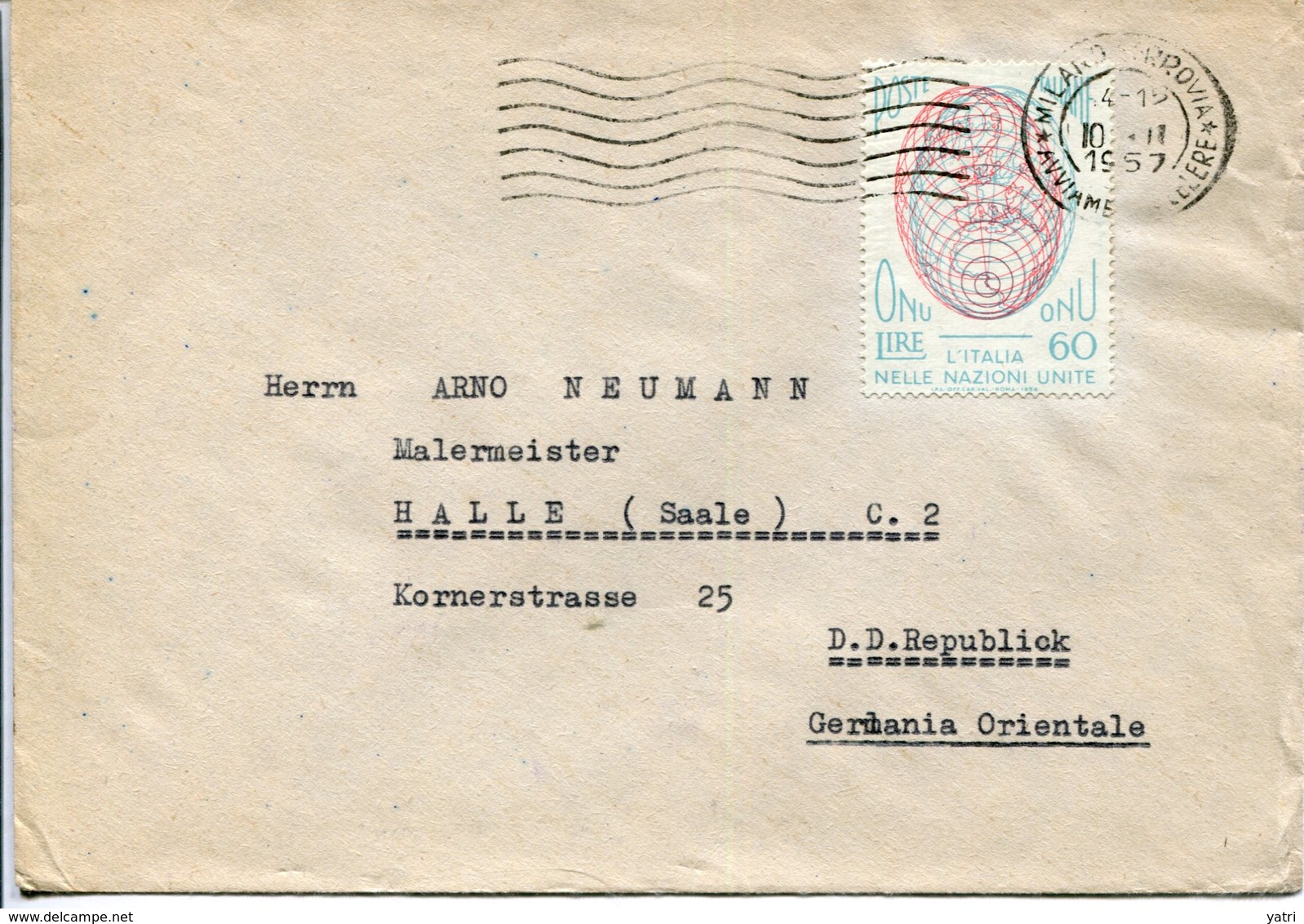 Italia (1957) - Busta Da Milano Per La Germania - 1946-60: Storia Postale