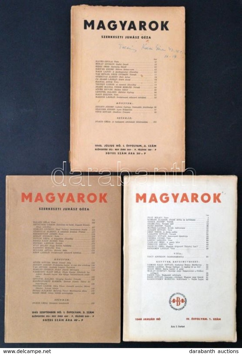 1945-1948 Juhász Géza (szerk.): Magyarok Folyóirat, 3 Db. (I. évf. 2.,3. Szám, IV. évf. 1. Szám.). Budapest-Debrecen, 19 - Ohne Zuordnung