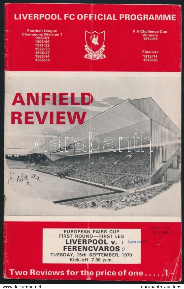 1970 Ferencváros FTC - Liverpool (1:1) Labdarúgó Mérkőzés Meccsfüzete 14p. / Football Match Programme - Ohne Zuordnung