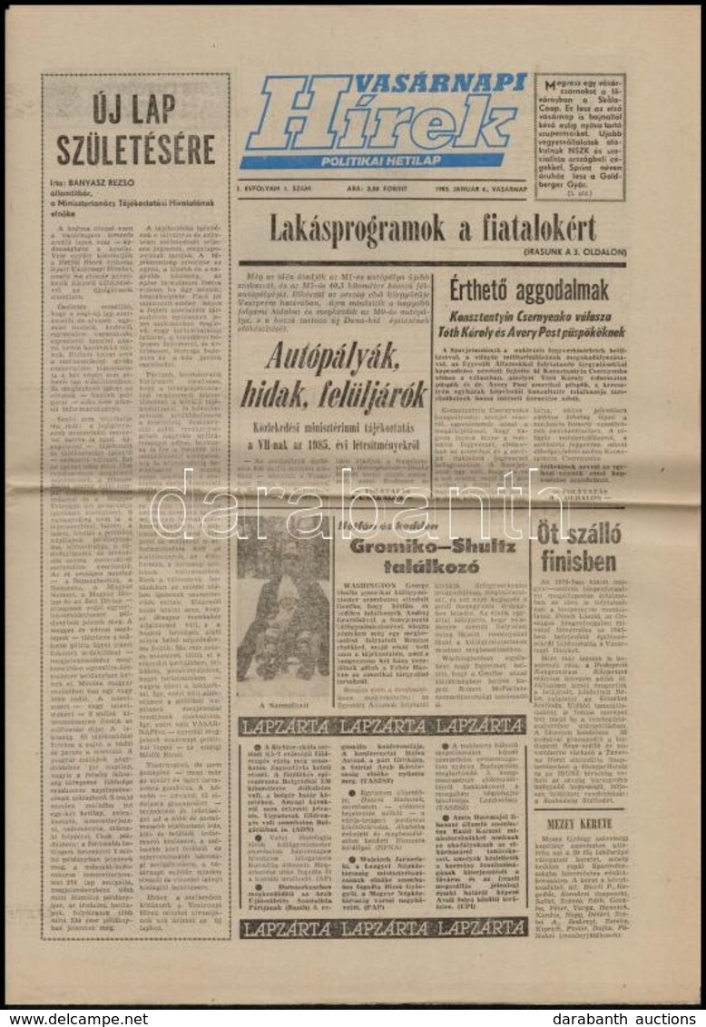 1985 A Vasárnapi Hírek Politikai Hetilap I. évfolyamának 1. Száma - Ohne Zuordnung