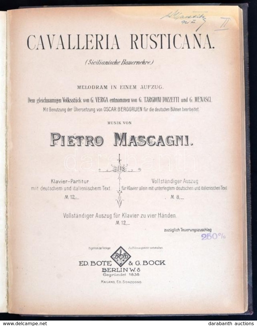 Georges Bizet: Carmen Oper 4 Akten. Wien,én.,'Universal-Edition',1 T.+177 P. Német Nyelven.+Pietro Mascagni: Cavalleria  - Sonstige & Ohne Zuordnung