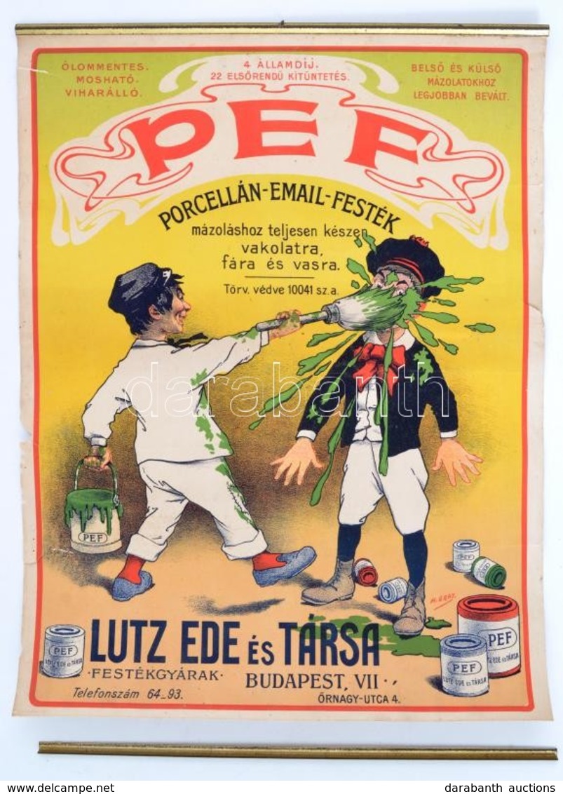 Cca 1910 Henri Boulanger (H. Gray) (1858-1924): PEF Porcelán Email Festék, Lutz Ede és Társa, Reklám Plakát, Litográfia, - Otros & Sin Clasificación
