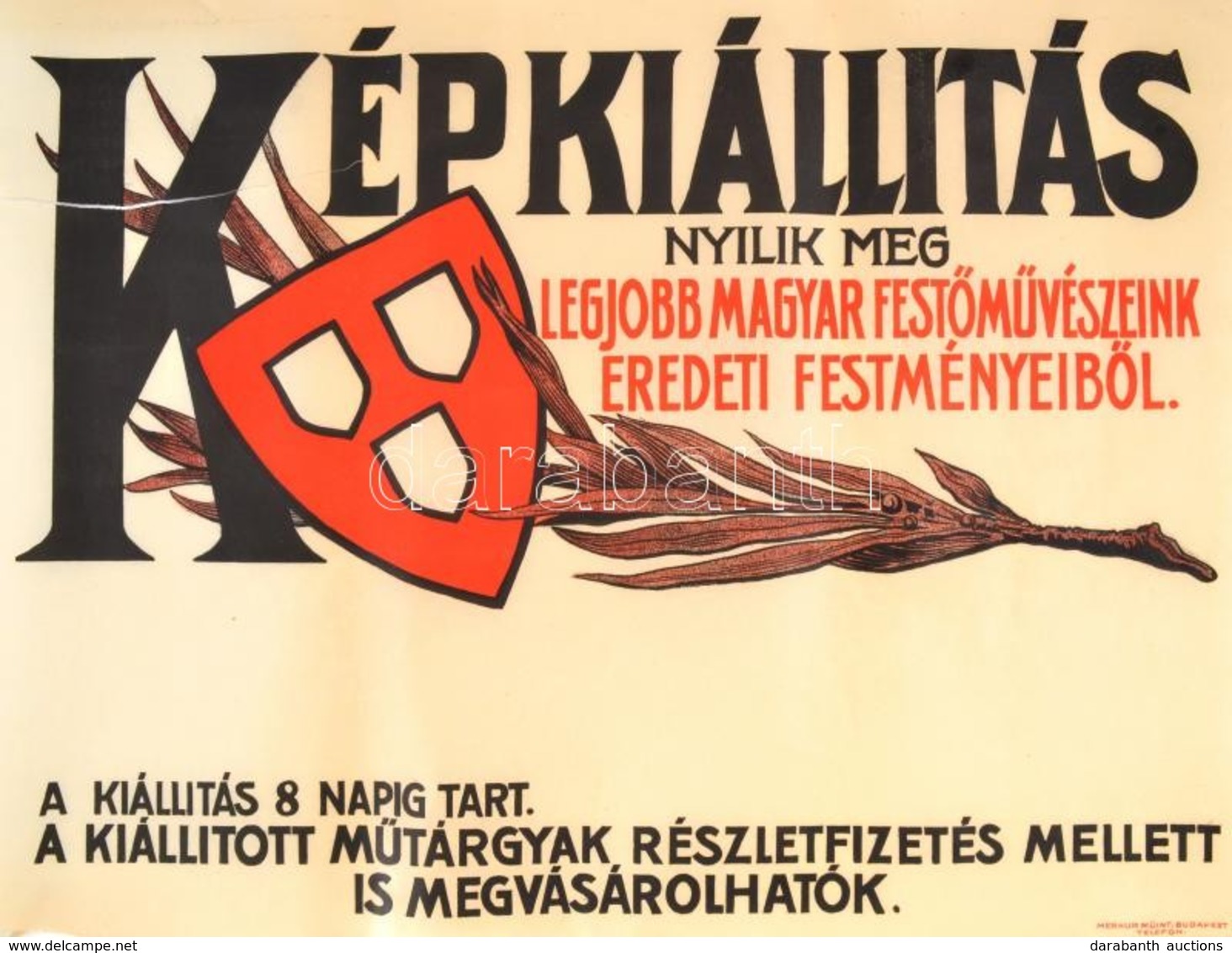 Cca 1920-1930 Nemzeti Szalon Képkiállítás Poszter, Bp., Merkur Műintézet, Felcsavarva, 2 Db, Szakadással, 47×63 Cm - Otros & Sin Clasificación