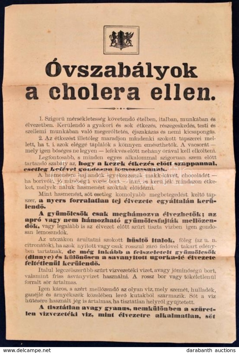 1892 Óvszabályok A Cholera Ellen, A Budapesti Törvényhatósági Egészségügyi Bizottmánynak 1892. évi Julius Hó 4-én Tartot - Otros & Sin Clasificación