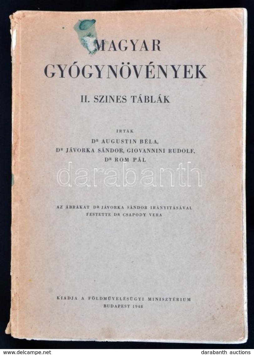 Dr. Augustin - Dr. Jávorka - Giovanni - Dr. Rom: Magyar Gyógynövények, II. Színes Táblák. Bp., 1948, Földművelésügyi Min - Sin Clasificación