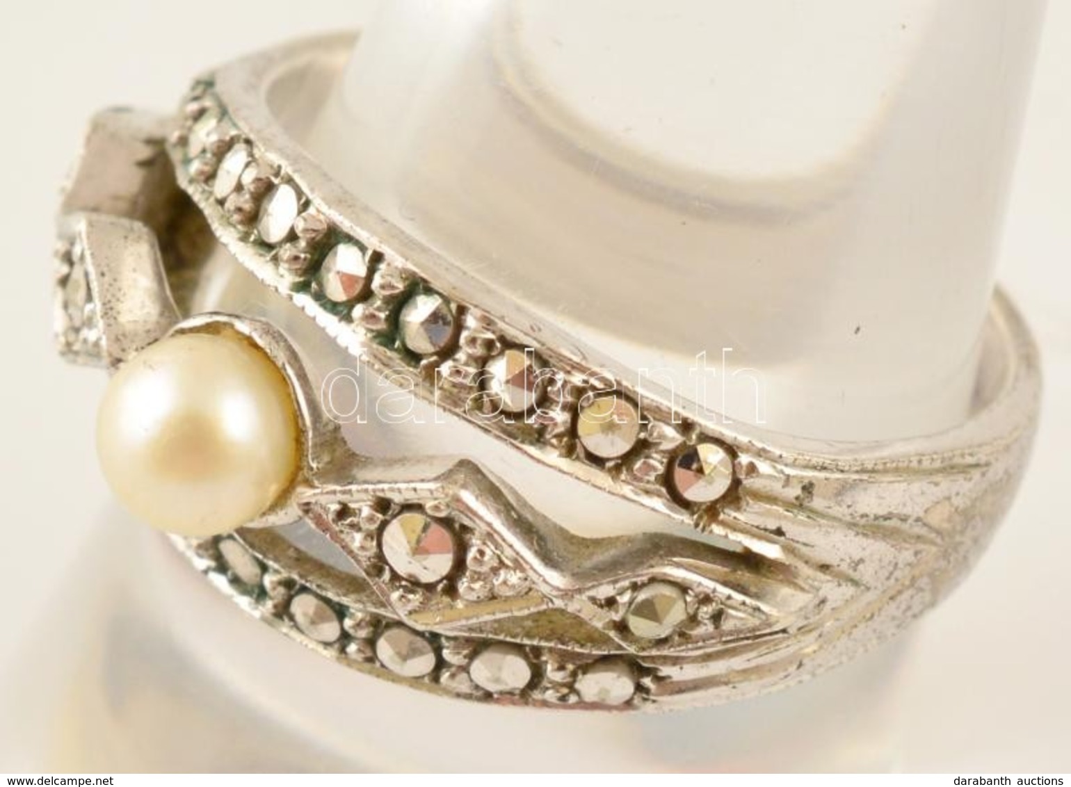 Ezüst Gyűrű Markazit és Gyöngy Díszítéssel 4,6 G - Sonstige & Ohne Zuordnung