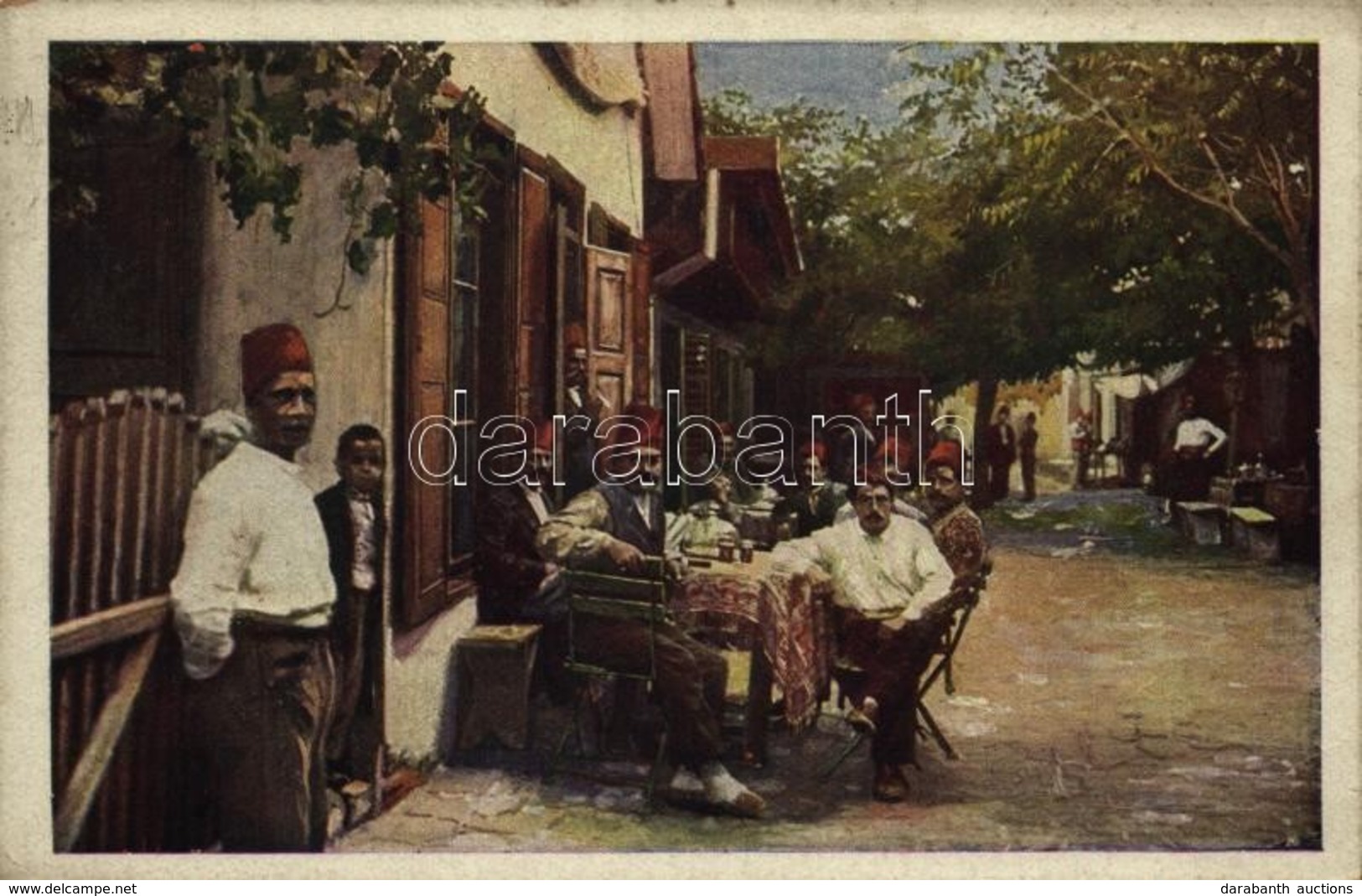 ** T2/T3 Ada Kaleh, Sziget, Utca, Törökök A Kávéházban. Művészlevelezőlap MFTR 6314-1. / Island, Street, Turkish Men At  - Sin Clasificación