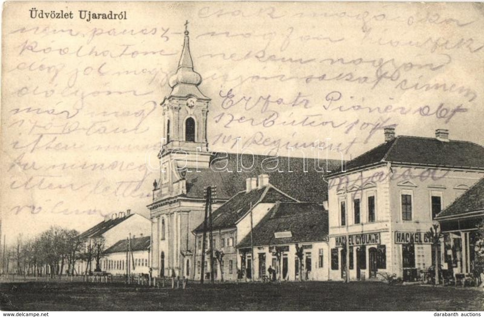 T2/T3 1915 Arad, Újarad, Aradul Nou; Utcakép, Hackel Gyula üzlete, Templom / Street View With Shop, Church (EK) - Sin Clasificación