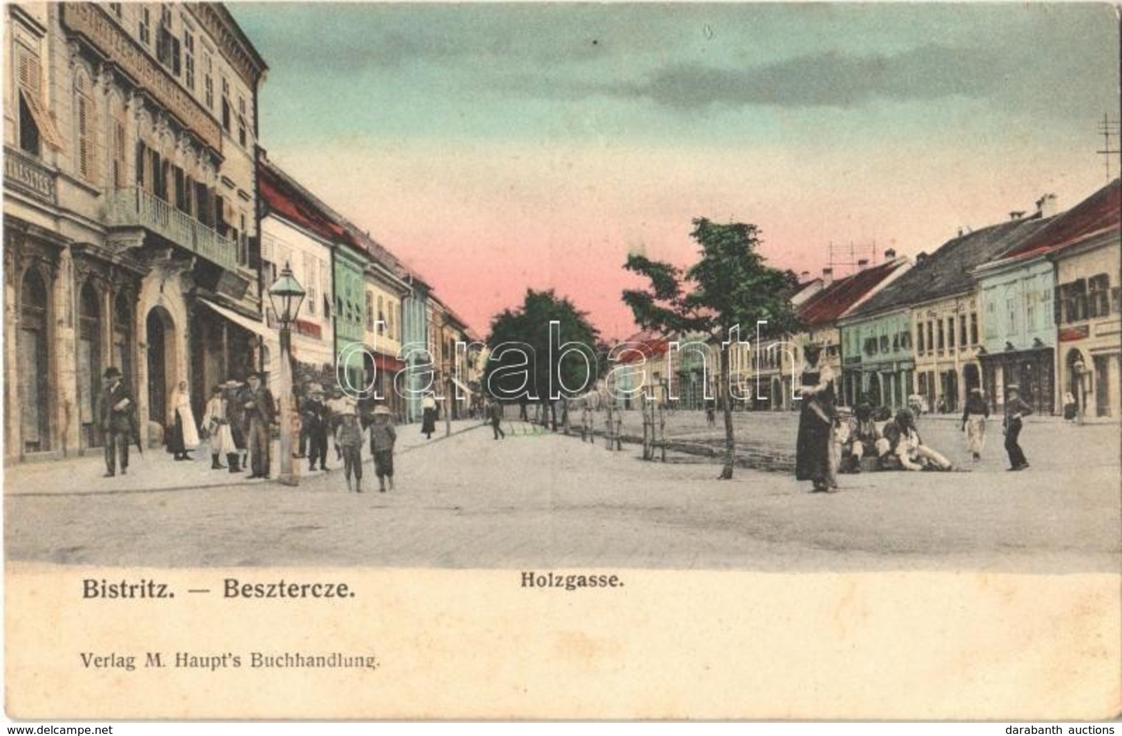 T2/T3 1906  Beszterce, Bistritz, Bistrita; Holzgasse / Fa Utca, Keresztes üzlete. Verlag M. Haupt's Buchhandlung / Stree - Sin Clasificación