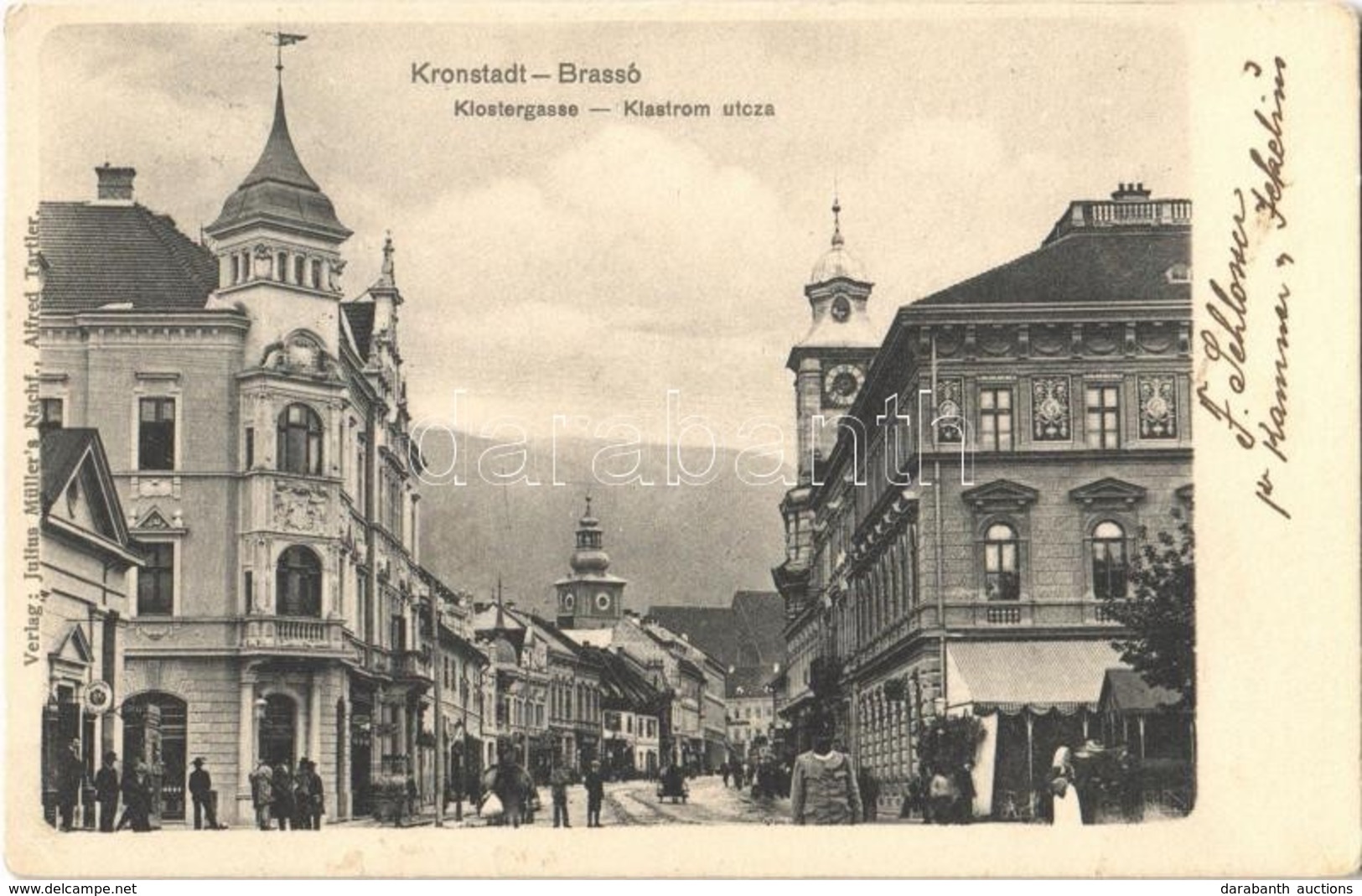 T2/T3 1903 Brassó, Kronstadt, Brasov; Klostergasse / Klastrom Utca, üzletek / Street View, Shops (EK) - Ohne Zuordnung