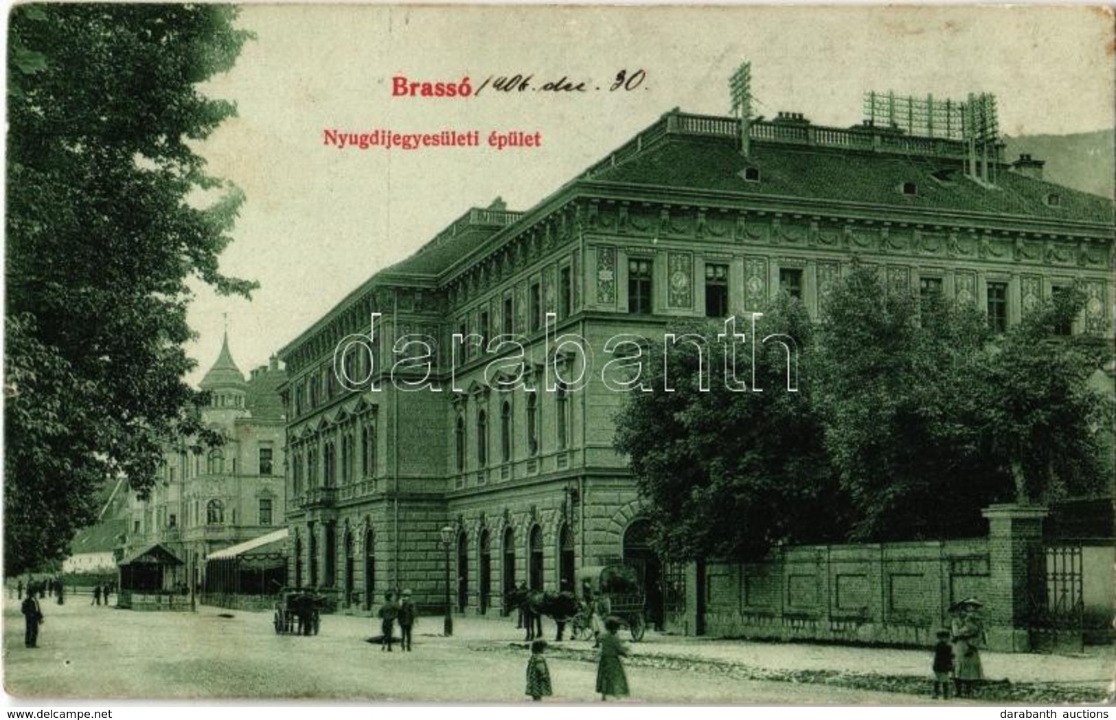 * T2/T3 1906 Brassó, Kronstadt, Brasov; Nyugdíjegyesületi épület, Transylvania Kávéház Terasza / Retirement Association, - Ohne Zuordnung