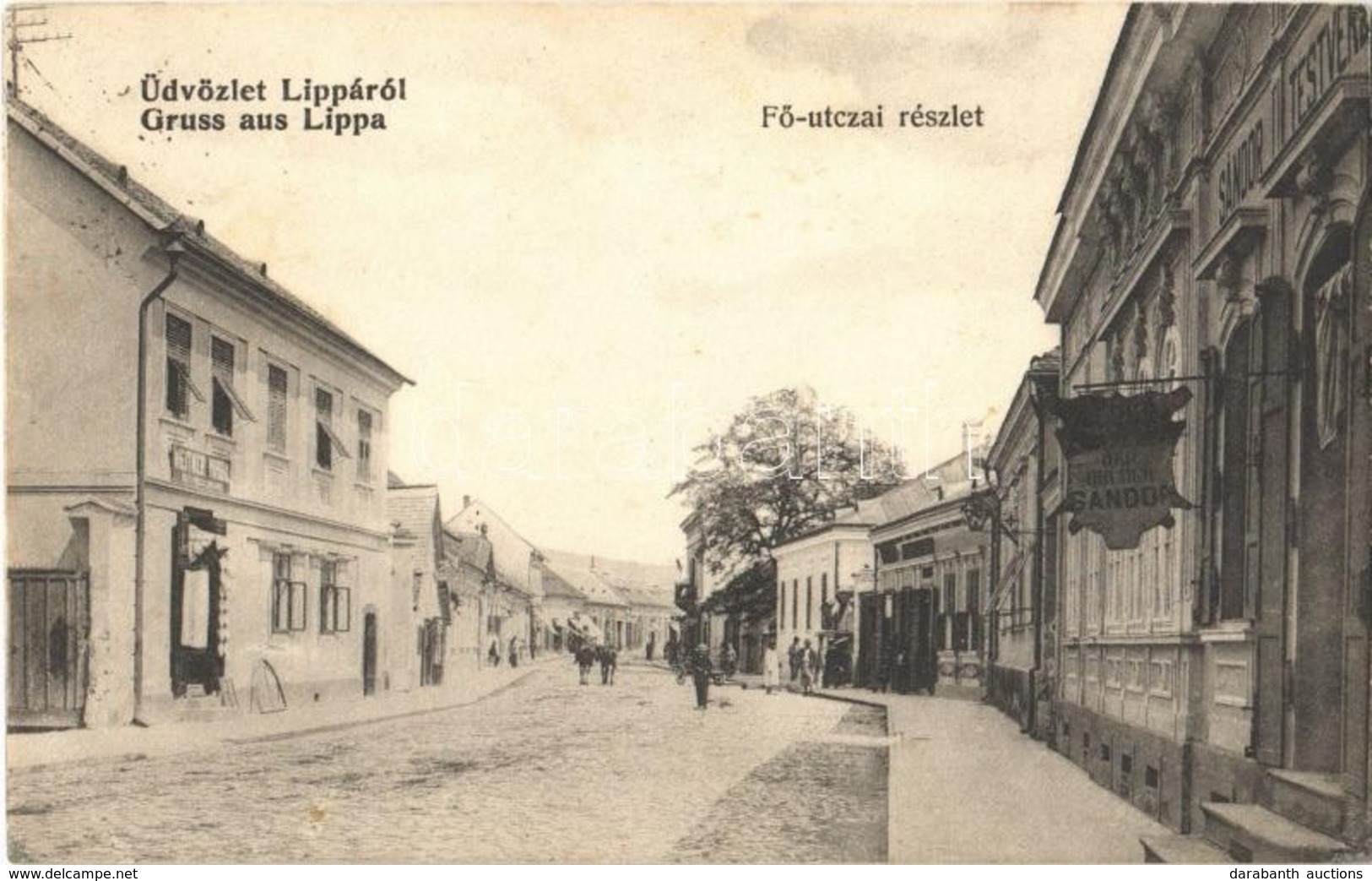 T2 1906 Lippa, Lipova; Fő Utca, Sándor Testvérek és Weitner Virgil üzlete / Main Street, Shops - Ohne Zuordnung