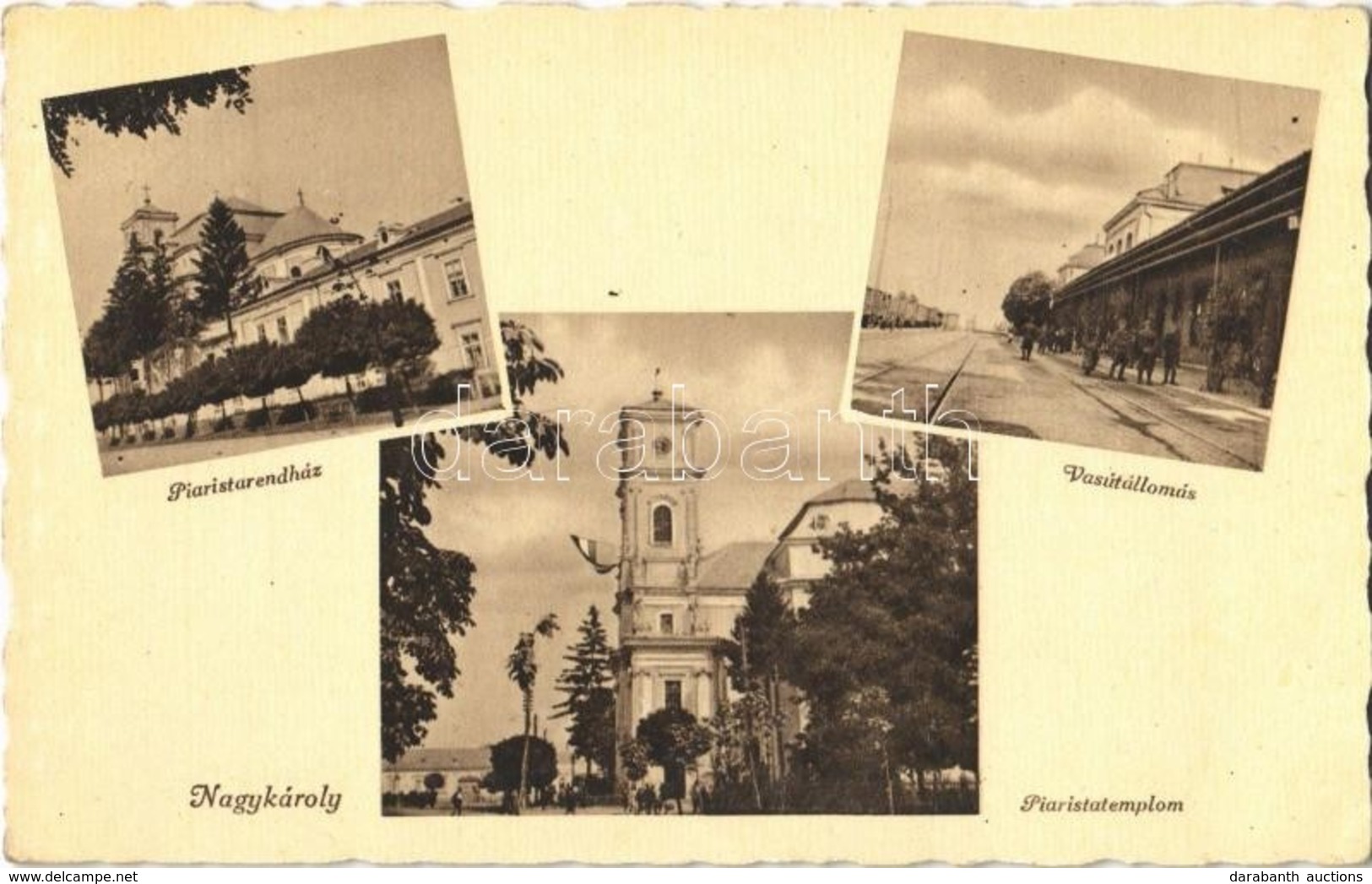 ** T2/T3 Nagykároly, Carei; Piarista Rendház és Templom, Magyar Zászló, Vasútállomás / Piarists' Monastery And Church, H - Sin Clasificación