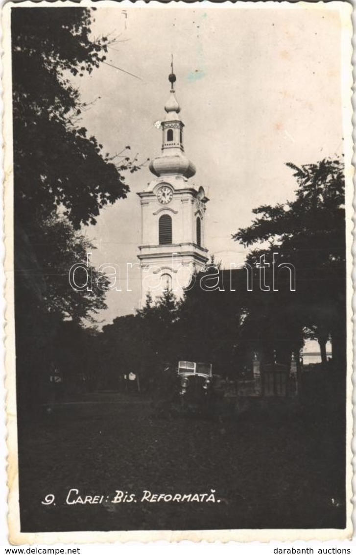 T2/T3 Nagykároly, Carei;  Református Templom / Bis. Reformata / Calvinist Church, Automobile. Photo + ' 1940 Nagykároly  - Sin Clasificación