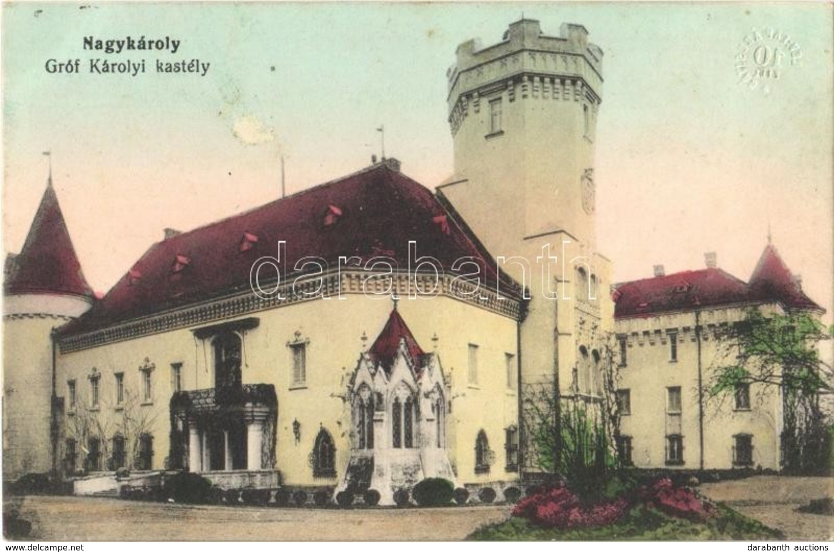 * T2/T3 1915 Nagykároly, Carei; Gróf Károlyi Kastély. Sámuel Sándor Kiadása / Castle + 'Kommando Des Infektionskrankenzu - Ohne Zuordnung